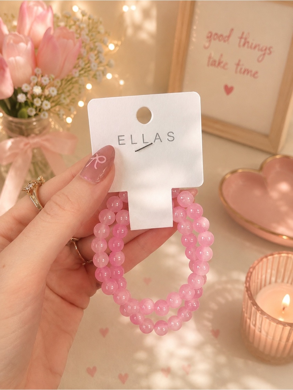 Pink glass beaded bracelets